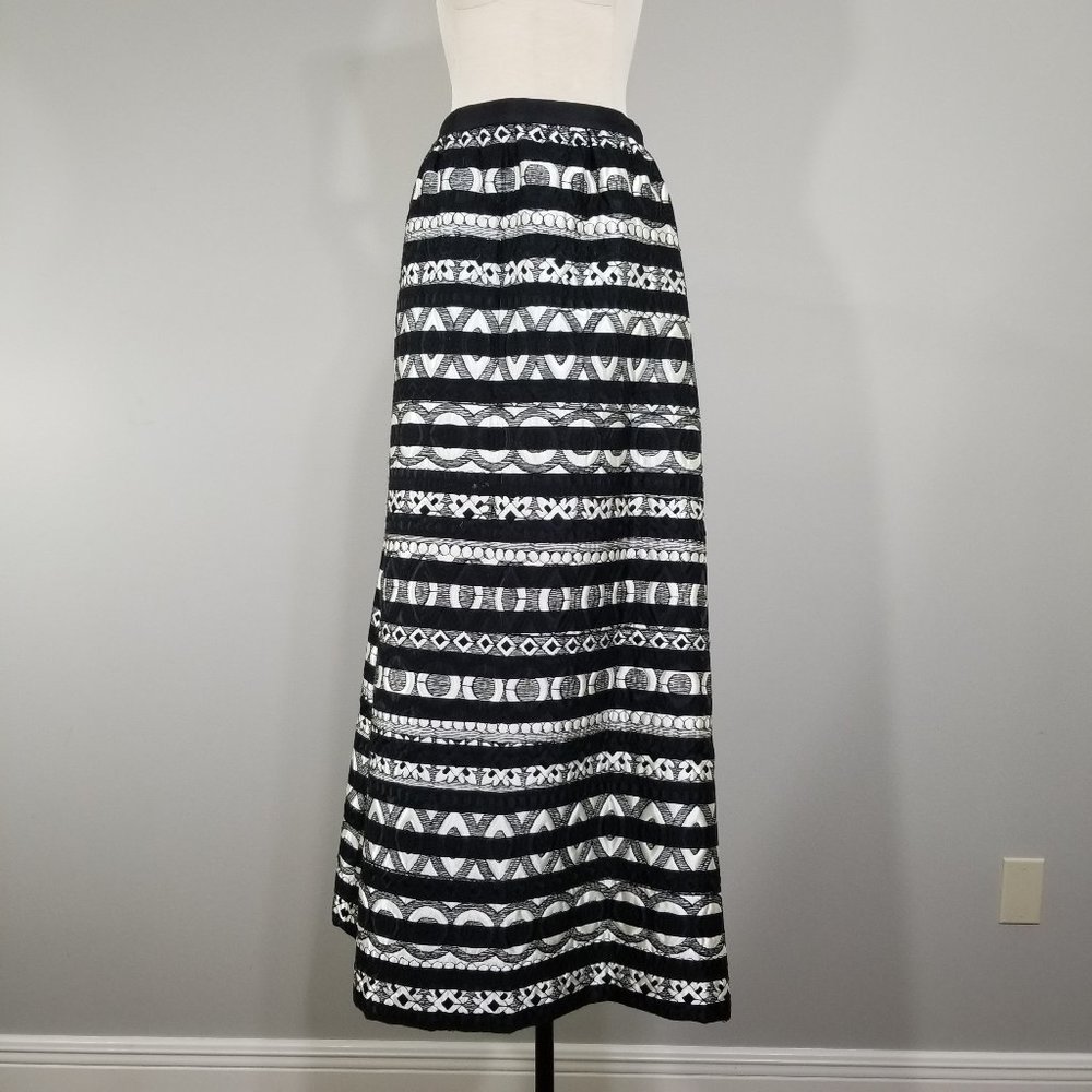 Vintage Maxi Skirt 70s Handmade Black White Color Block Edgy Whimsigoth 30X40